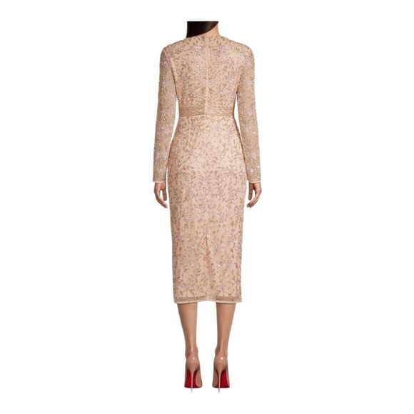 Mac Duggal Floral Beaded Long Sleeve Sheath Dress in Porcelain - Picture 5 of 10